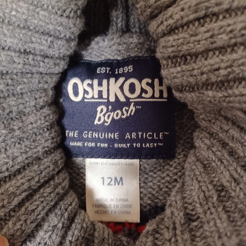 OshKosh B'Gosh Gray Knit Sweater Baby 12M Western Aztec Geometric 100% Cotton